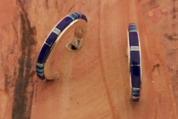 Calvin Begay Genuine Blue Lapis Sterling Silver Hoop Earrings